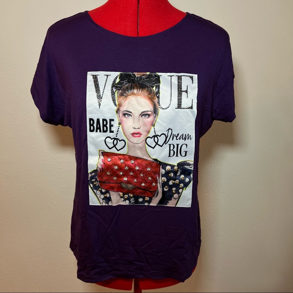 Fashion 123 Women’s Purple Graphic Tee T-Shirt One Size